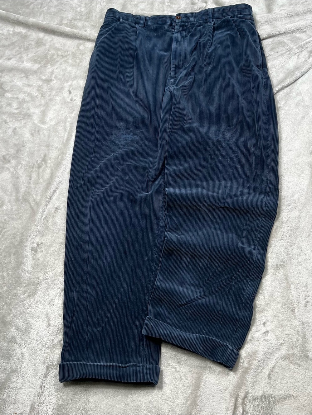 Vintage Polo Ralph Lauren Pleated Corduroy Pants Men 34x29 Blue Preppy Baggy Y2K